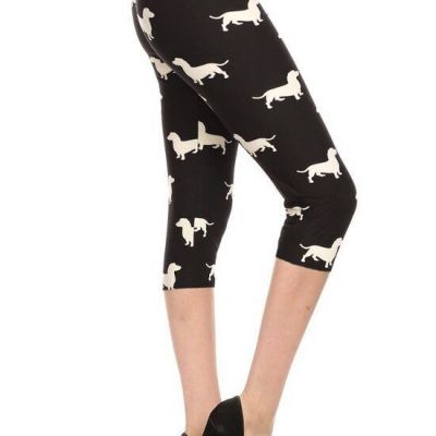 Dog Print, High Waisted Capri Leggings In A Fitted Style With An Elastic Waistba